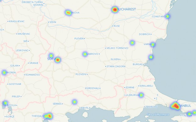 Bitcoin activity map of Bulgaria (coinmap.org)