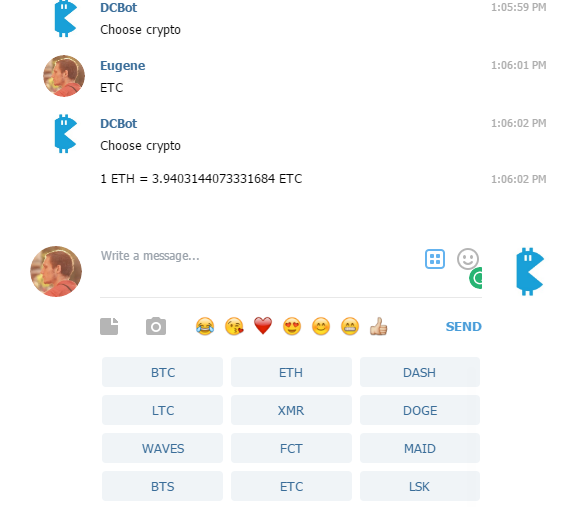 Telegram bot dialogue window